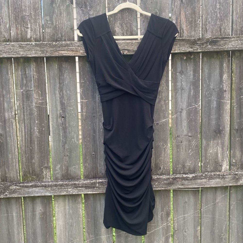 BCBG MaxAzria Ruched Black Bodycon Dress | XS - Picture 1 of 4